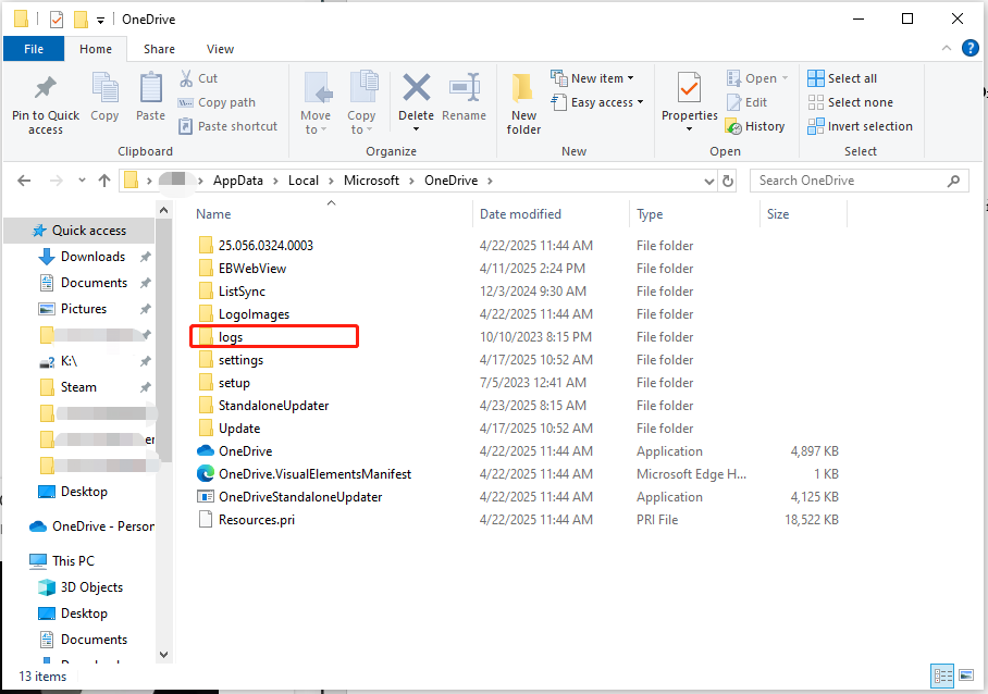 chọn thư mục nhật ký