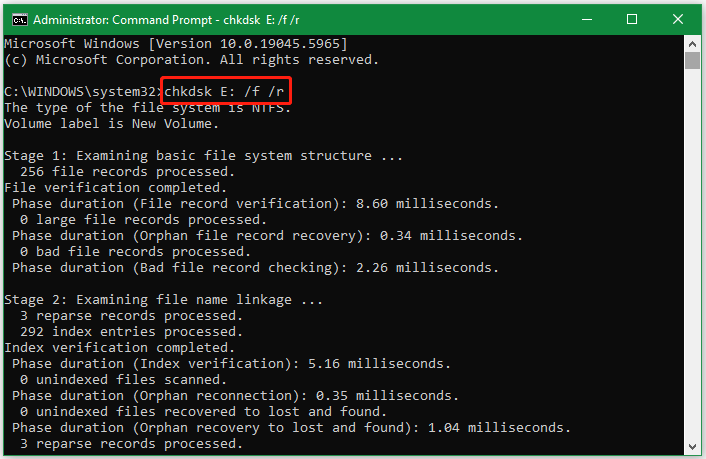 run CHKDSK command