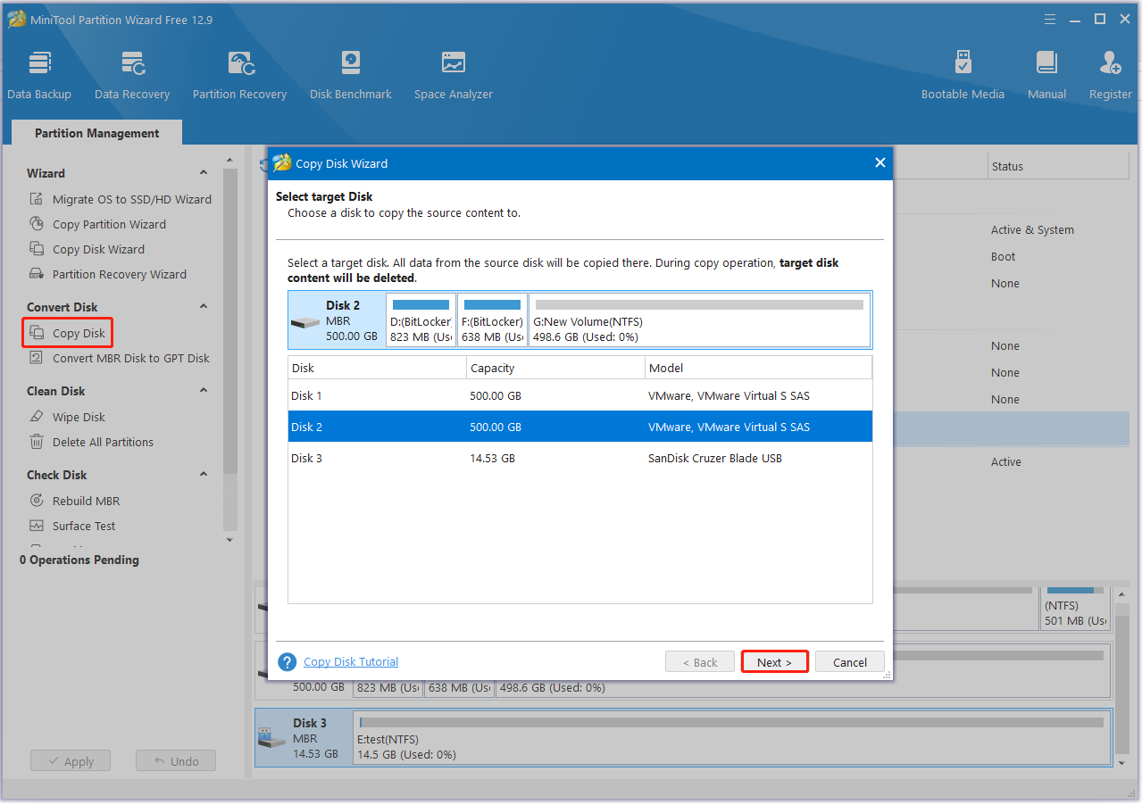 select Copy Disk in Partition Wizard