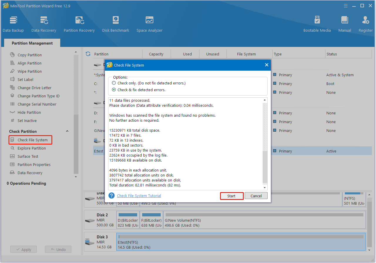 click Check File System in Partition Magic