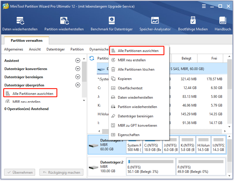 Wie werden alle Partitionen ausgerichtet | Partition Wizard Tutorium