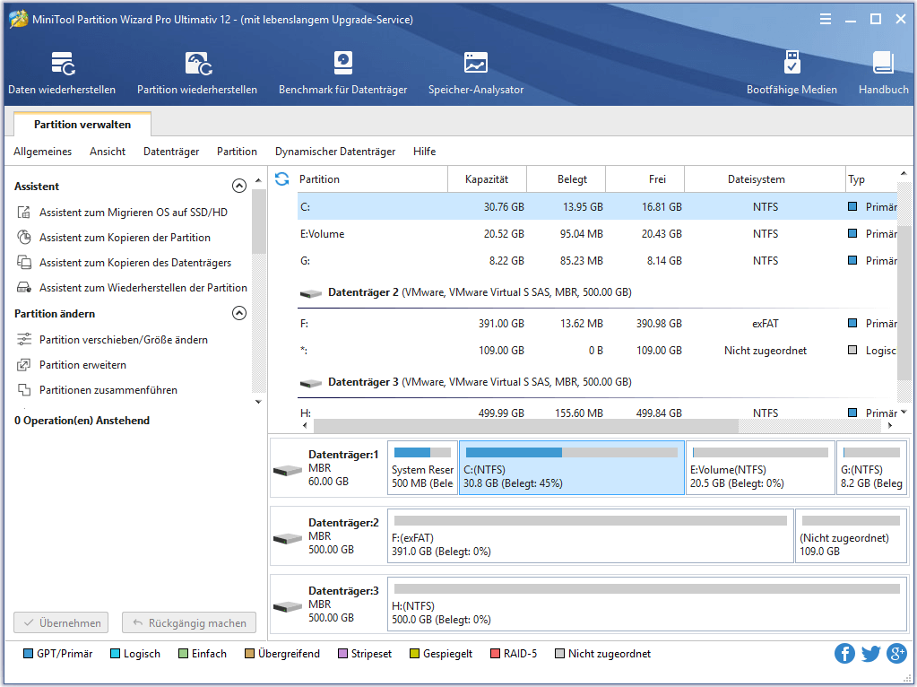 Eine Operation auf dem Partitionsmanager auswählen | MiniTool Partition Wizard Tutorium