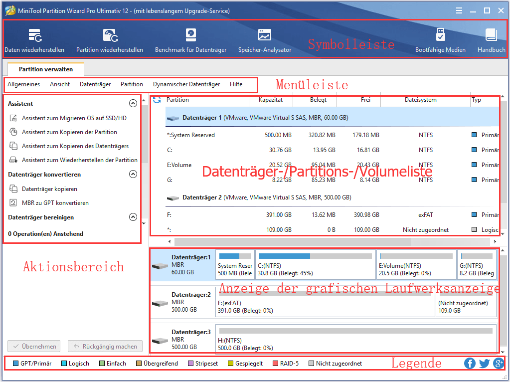 Hauptfenster von Partition Wizard | MiniTool Partition Wizard Tutorium