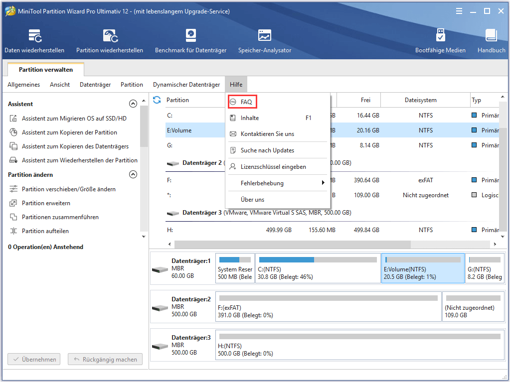 Wofür wird die Funktion „Hilfe“ in der Symbolleiste verwendet? Partition Assistent Hilfe