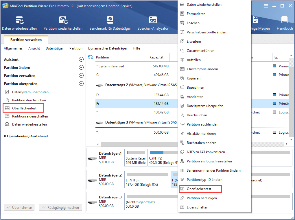 So machen Sie den Oberflächentest der Partition | Anleitung von MiniTool Partition Wizard