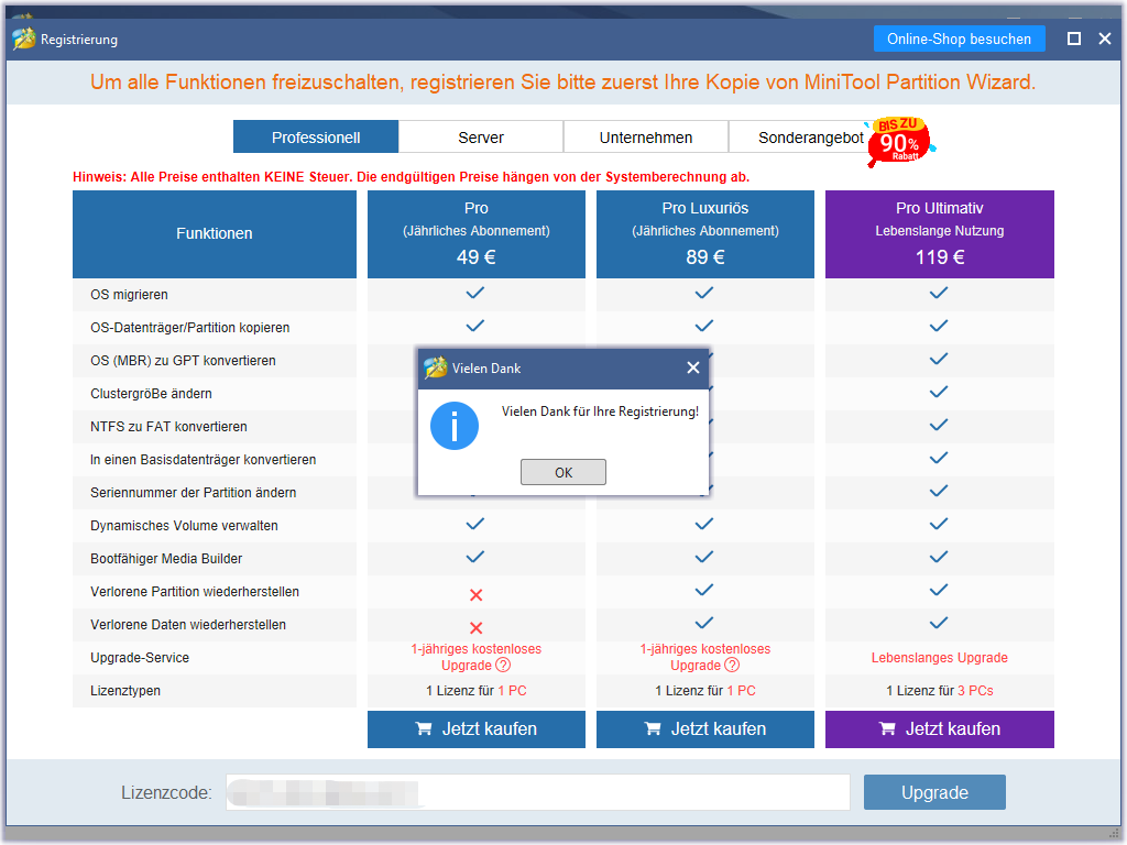 Offline-Aktivierung | Anleitung von MiniTool Partition Wizard