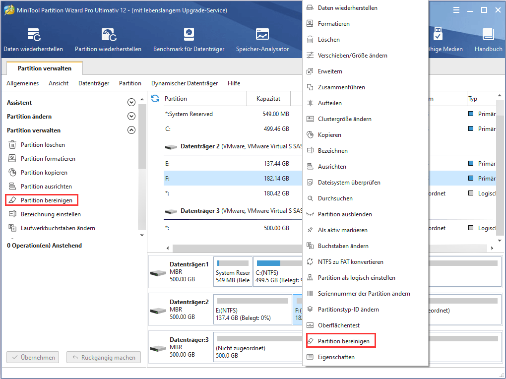 So bereinigen Sie eine Partition | Anleitung von MiniTool Partition Wizard