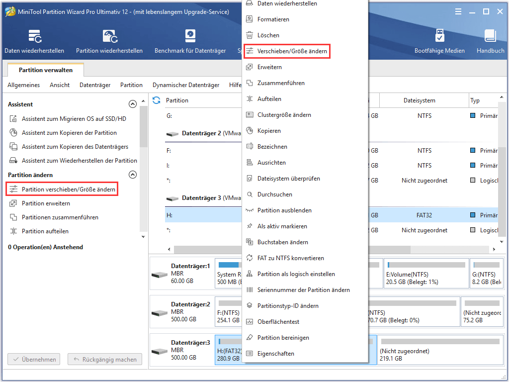 Wie wird eine Partition verschoben/Größe geändert | Partition Wizard Tutorium