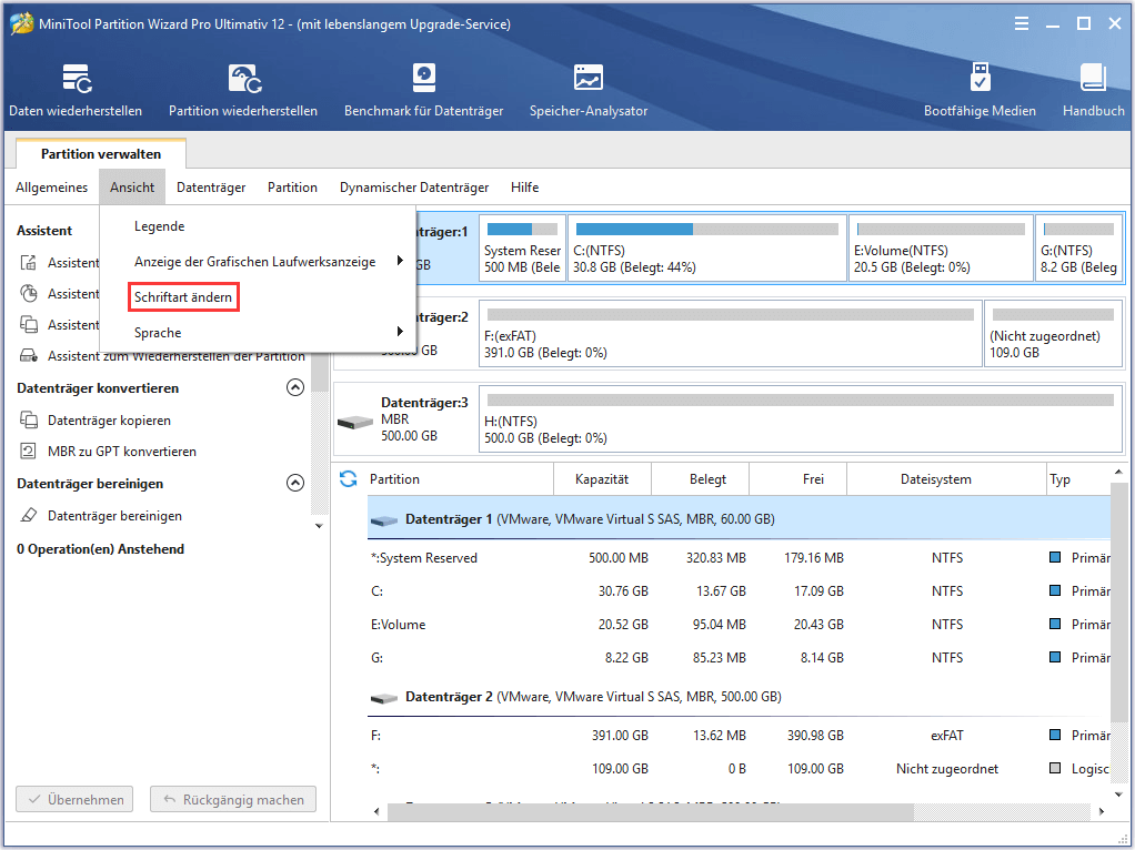 Schriftart und –größe ändern | MiniTool Partition Wizard Tutorium