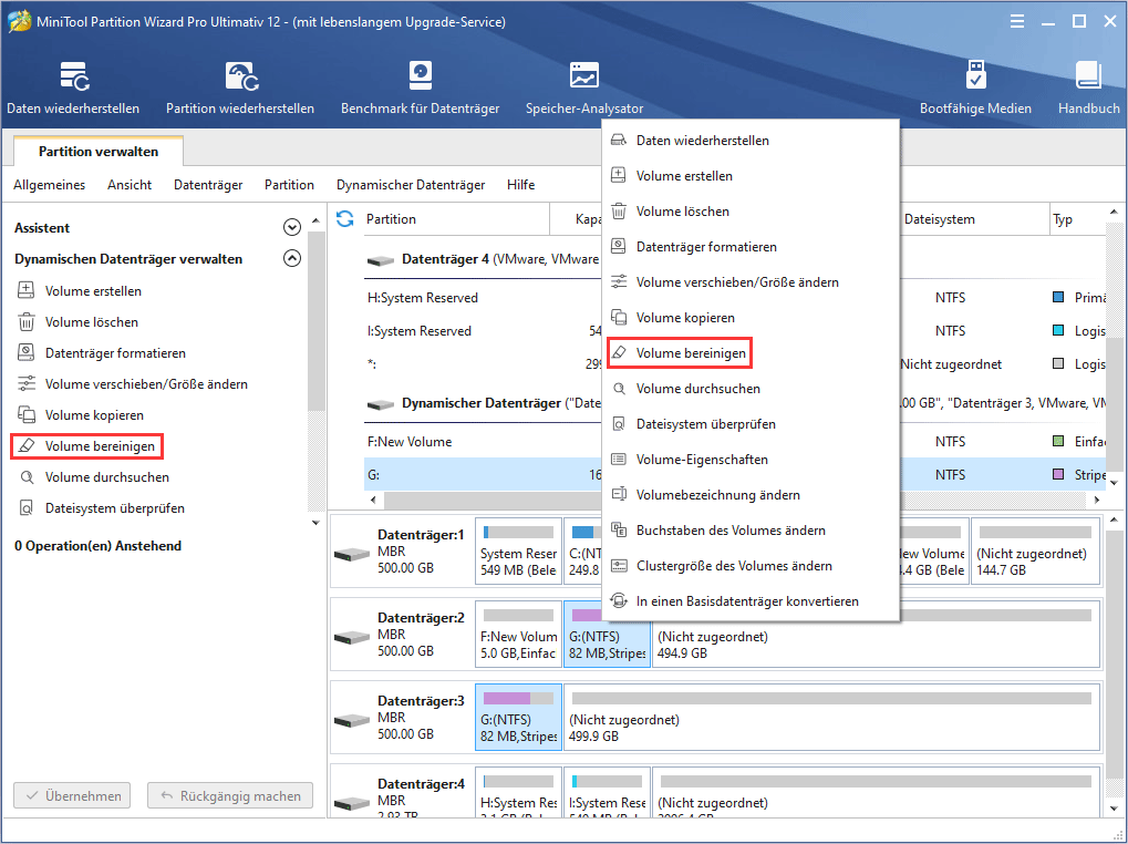So bereinigen Sie ein Volume mit „Dynamischen Datenträger verwalten“