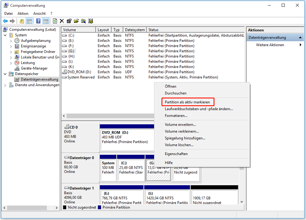 Wie man eine Partition in Windows als aktiv oder inaktiv markiert