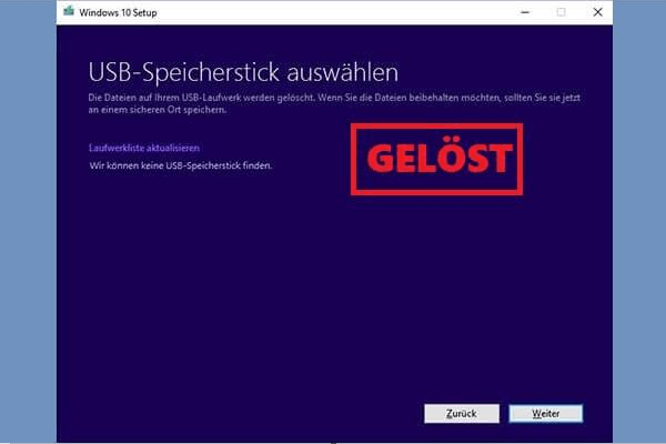 Windows 10 Media Creation Tool kann USB nicht finden