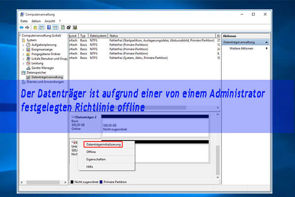 Der Datenträger ist aufgrund einer von einem Administrator festgelegten Richtlinie offline