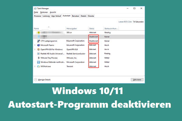 Windows 10/11 Autostart-Programm deaktivieren: PC zu beschleunigen