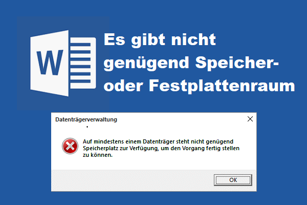 Behebung: Es gibt nicht genügend Speicher- oder Festplattenraum