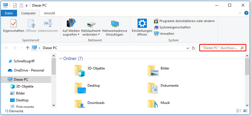 Suche nach Dateien im Datei-Explorer