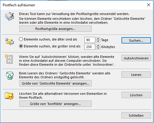 Speicherplatz in Outlook freigeben