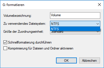 NTFS in Datenträgerverwaltung formatieren