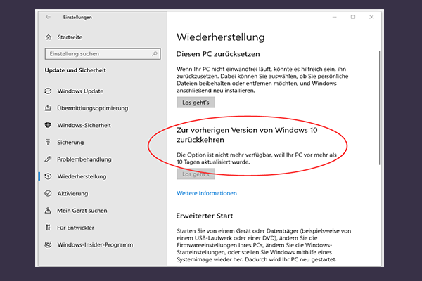 3 Wege: Der Zurückkehr auf die vorherige Version ist nicht verfügbar unter Windows 10
