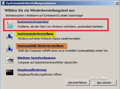 Systemstartreparatur von Windows 7