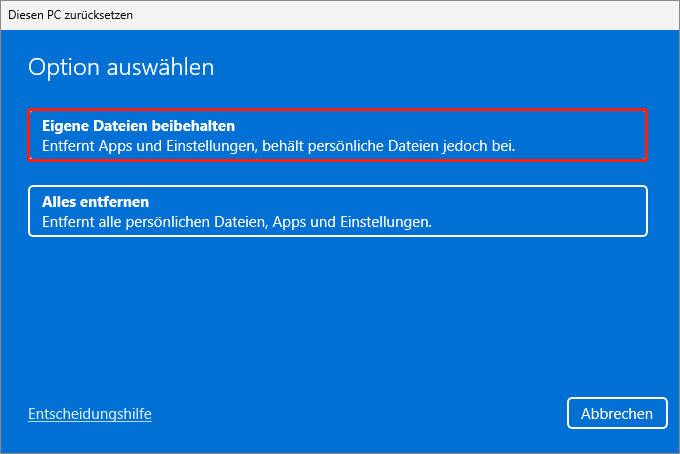 Windows 11 zurücksetzen