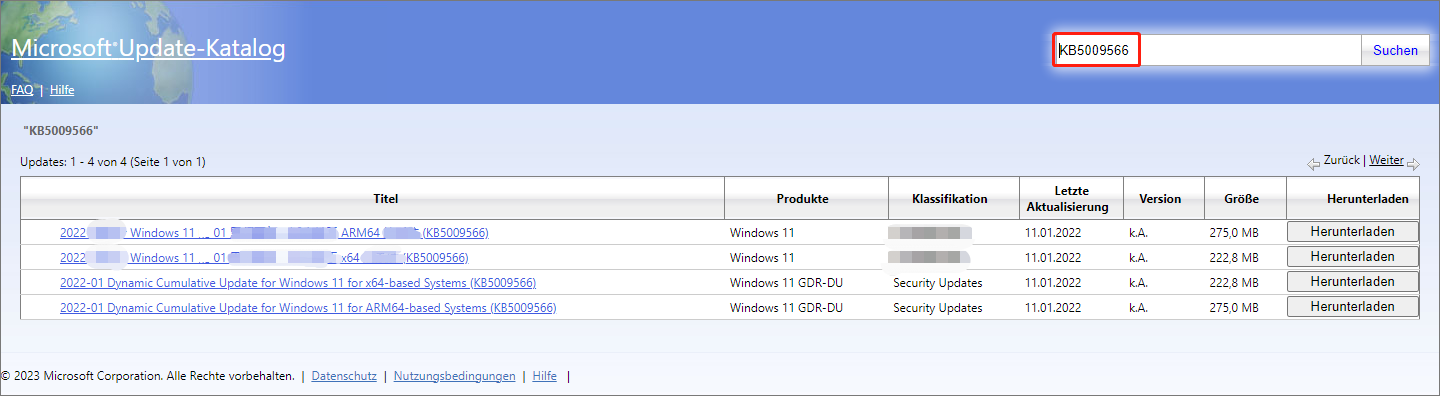 Laden Sie Windows 11-Updates aus dem Microsoft Update-Katalog herunter