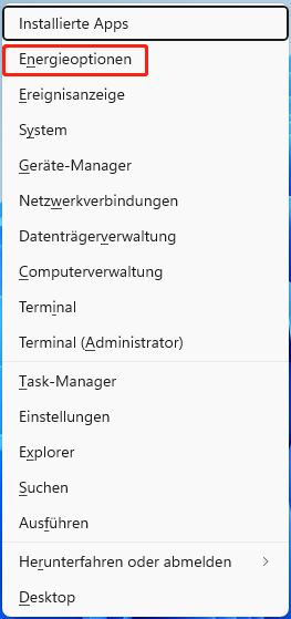 Energieoptionen auswählen