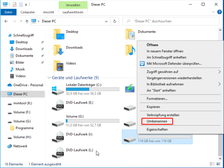 Festplatte im Datei-Explorer umbenennen