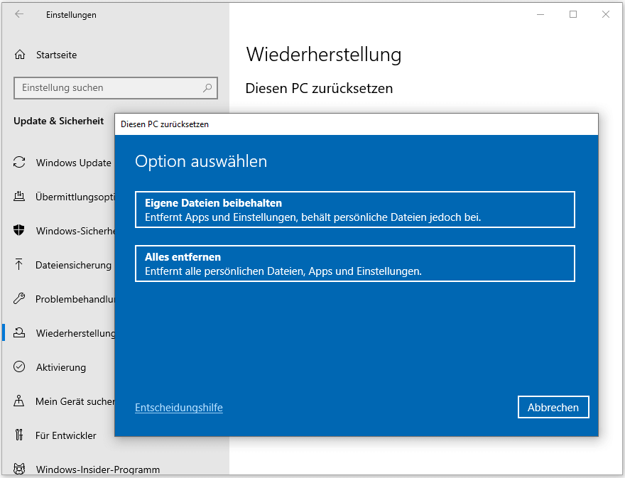 Windows 10/11 PC zurücksetzen