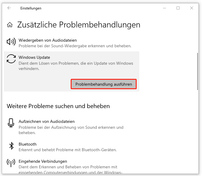 Windows Update Problembehandlung ausführen