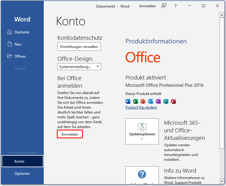 Klicken Sie auf die Schaltfläche, um sich bei Ihrem Microsoft-Konto anzumelden.