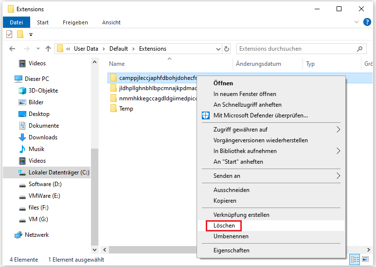 Erweiterung im Datei-Explorer entfernen