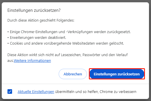 Chrome zurücksetzen