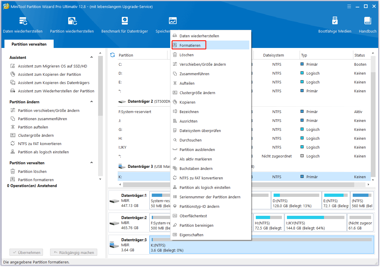 Wählen Sie die Option Formatieren