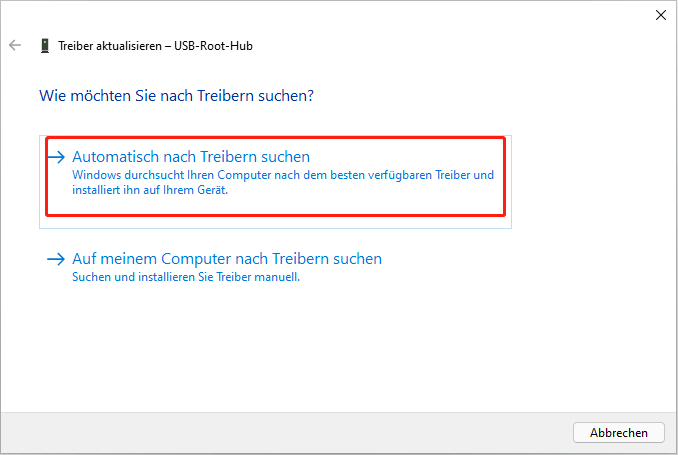 Wählen Sie die automatische Suche nach Treibern für Windows 11