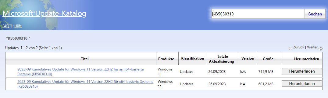KB5030310 im Microsoft Update-Katalog herunterladen