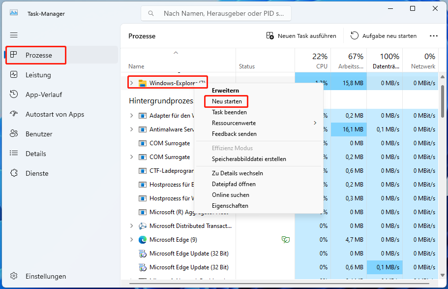 Windows Explorer neu starten