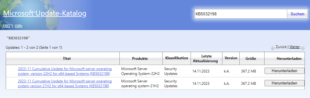 Update KB5032198 herunterladen und installieren