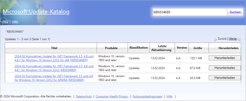 KB5034685 über den Windows Update-Katalog installieren
