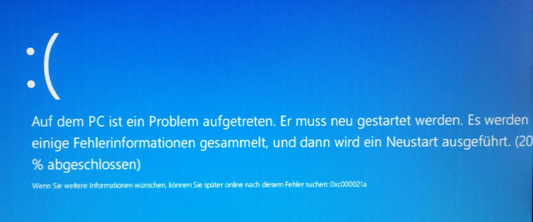 Windows 10 blauer Bildschirm und Fehlermeldung