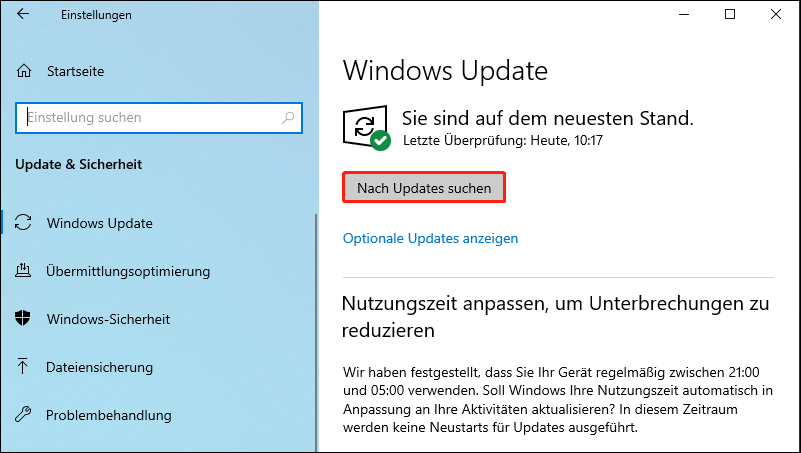 Nach Updates suchen von Windows-Updates