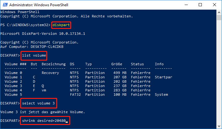 Partitionsgröße mit dem Windows PowerShell-Dienstprogramm ändern