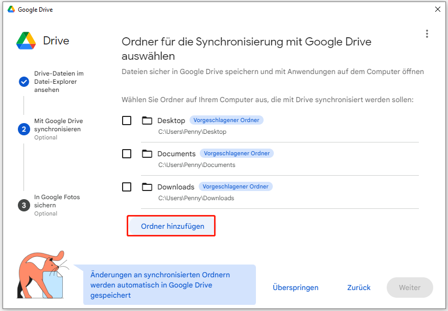 Synchronisierung mit Google Drive