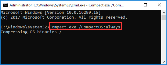 Compact.exe /CompactOS:always