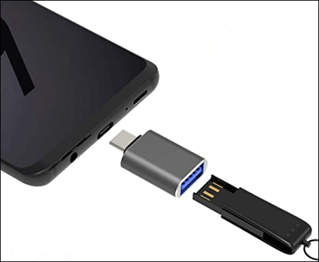 Verbinden Sie ein USB-Laufwerk über einen Adapter mit dem Telefon