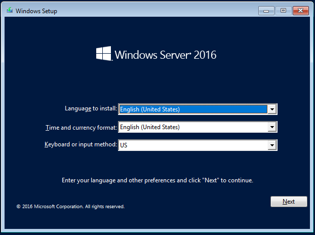 Windows Server 2016 Setup