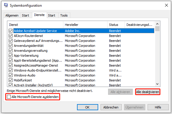 Klicken Sie auf Alle Microsoft-Dienste ausblenden