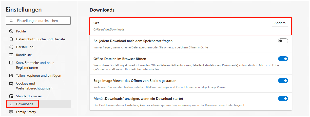 Downloads in Microsoft Edge