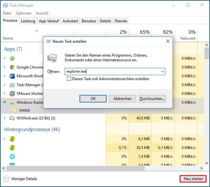 Windows-Explorer neustarten