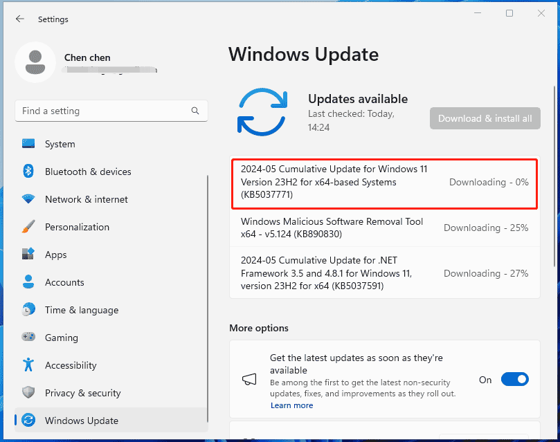 Herunterladen und Installieren von KB5037771 in Windows Update